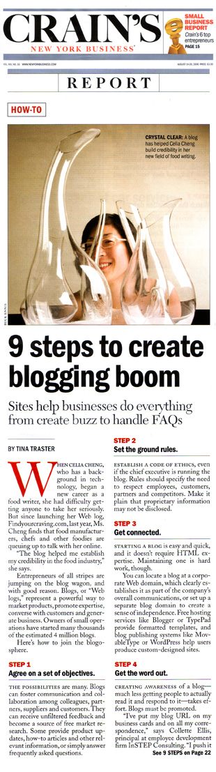 Crain's Small Business Report - Celia Cheng - 9 Steps to Create Blogging Boom