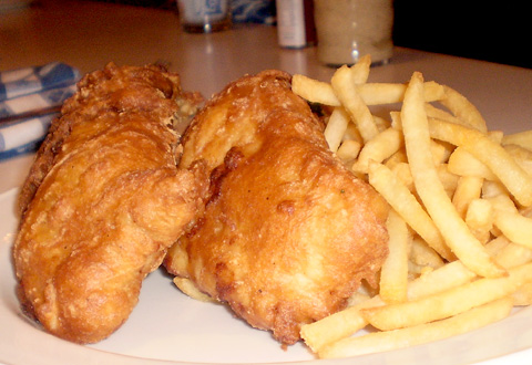 Beer-battered fish and chips at Grand Central Oyster Bar