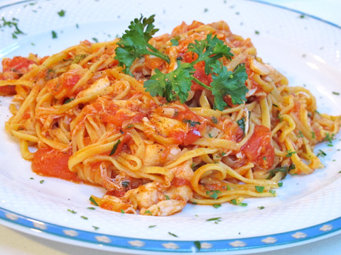 Spicy Tomato and Crabmeat Tagliolini