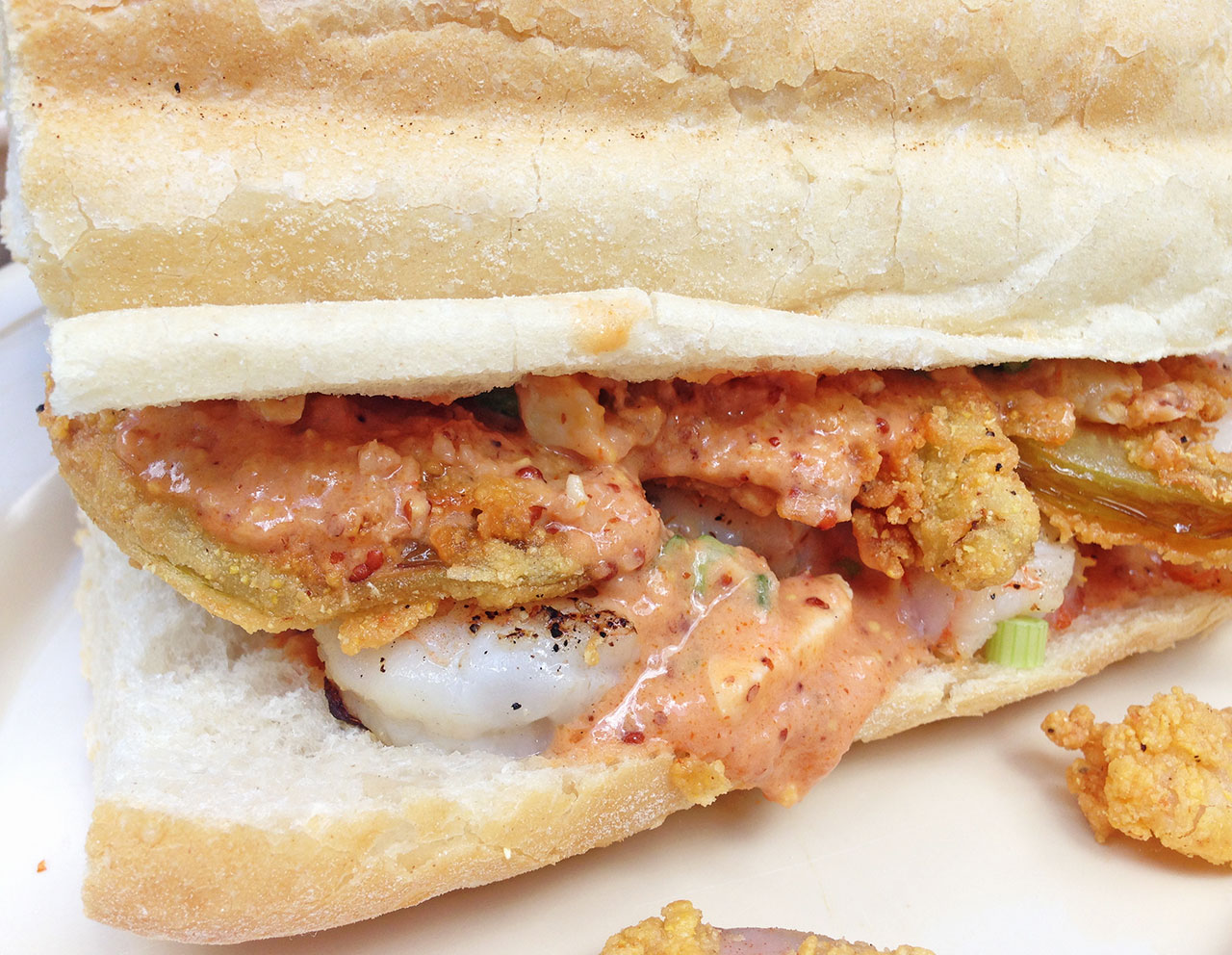 Grilled Jumbo Shrimp with Fried Green Tomatoes and Remoulade Po-Boy / Celia Sin-Tien Cheng