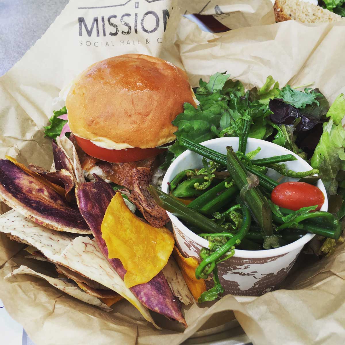Daily Catch BLT Set with Taro Chips, Salad and One Side at Mission Social Hall & Cafe / Celia Sin-Tien Cheng