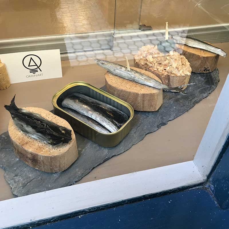 Canned Seafood Window Display at Bodega Donostiarra